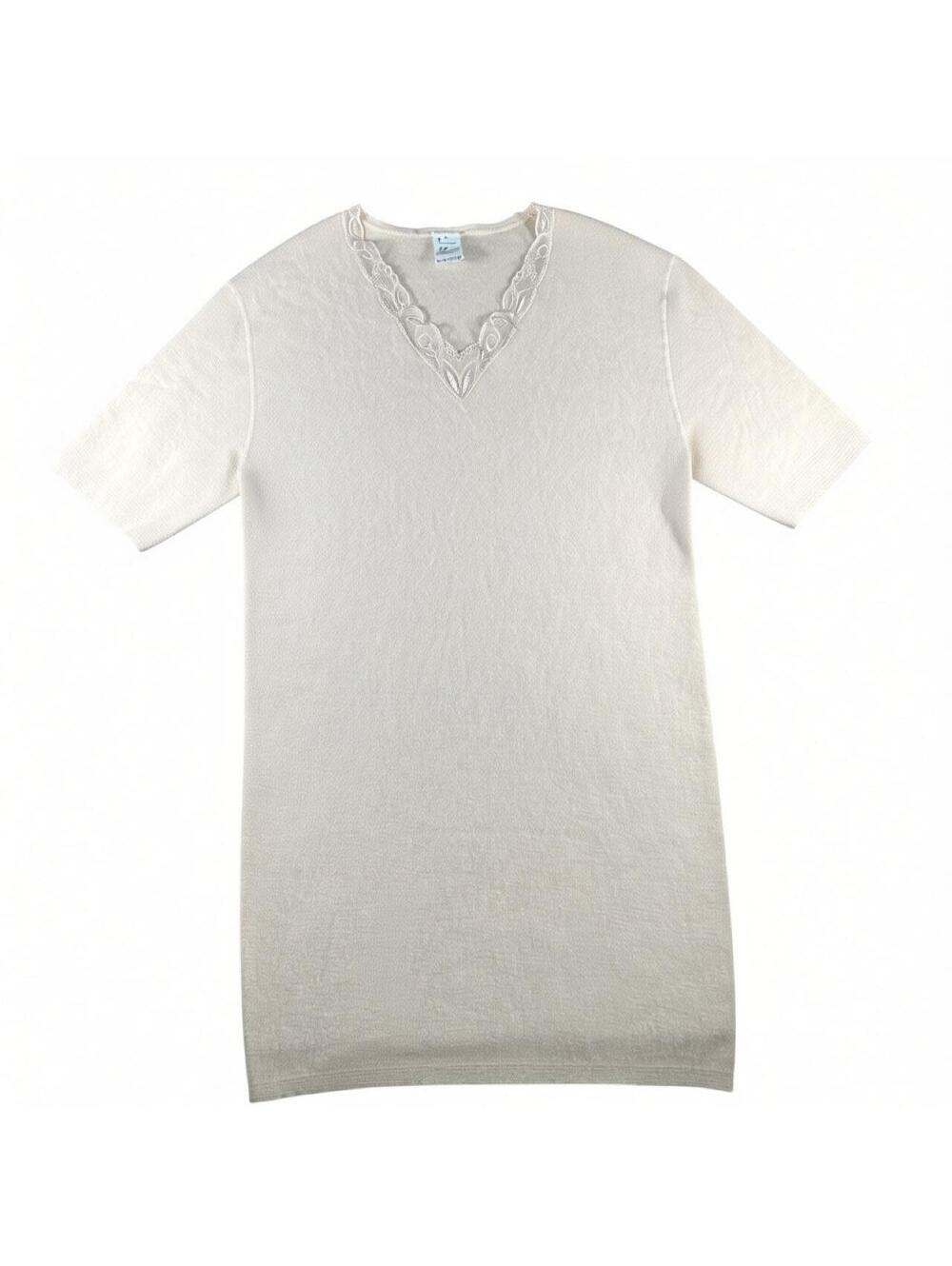 Vintage Cream Wool Lace Trim V Neck Top